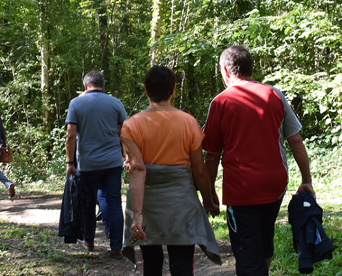 Adultes randonnant sur le sentier pédestre du site plein air Watissart